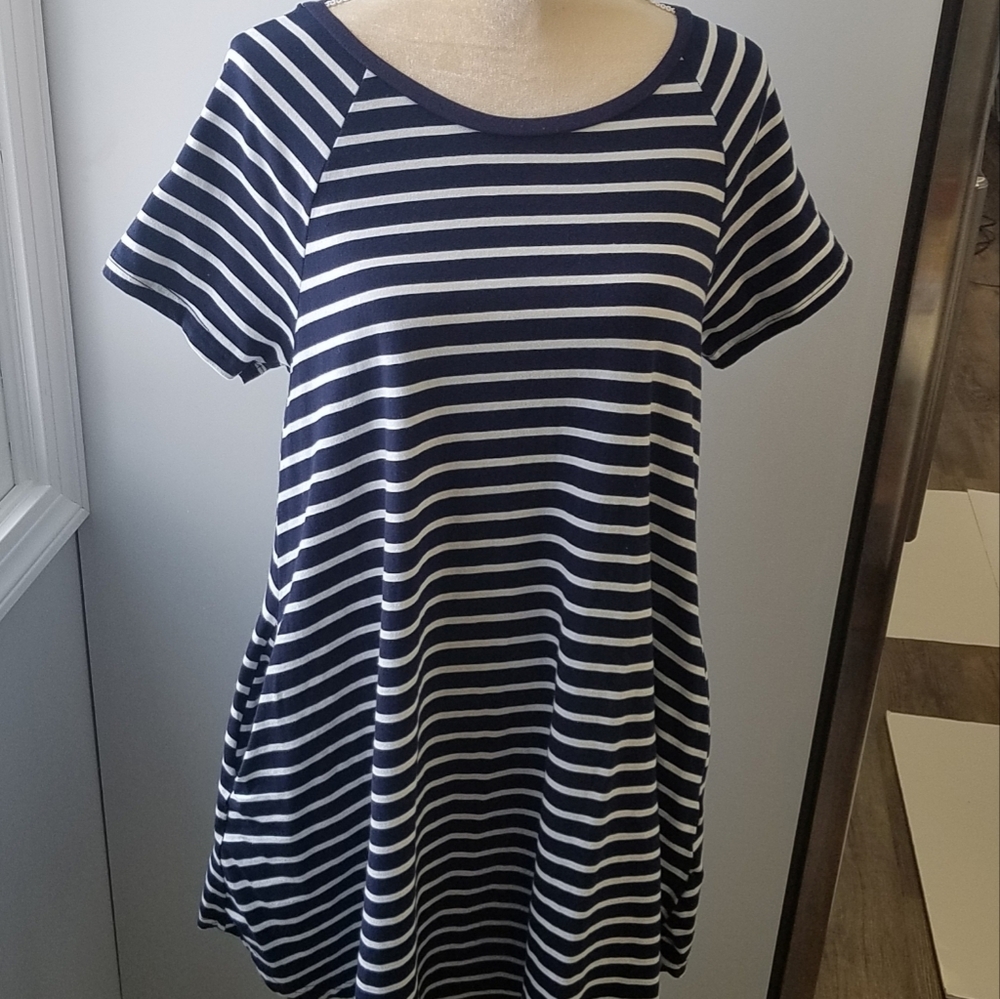 Umgee USA Dress M Nautical Navy Blue and White Striped Medium Casual Comfort